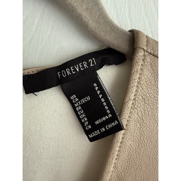 Forever 21 Women’s Beige Faux Leather Tan V Neck Bodycon Sheath Dress size Small - Picture 4 of 7